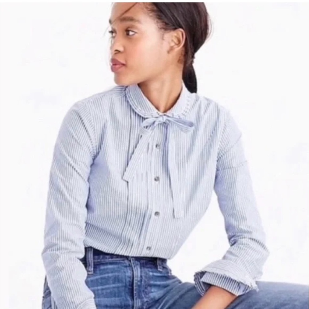 NWT J.Crew Striped Tie-neck Tuxedo Shirt With Ruffles - Picture 3 of 4